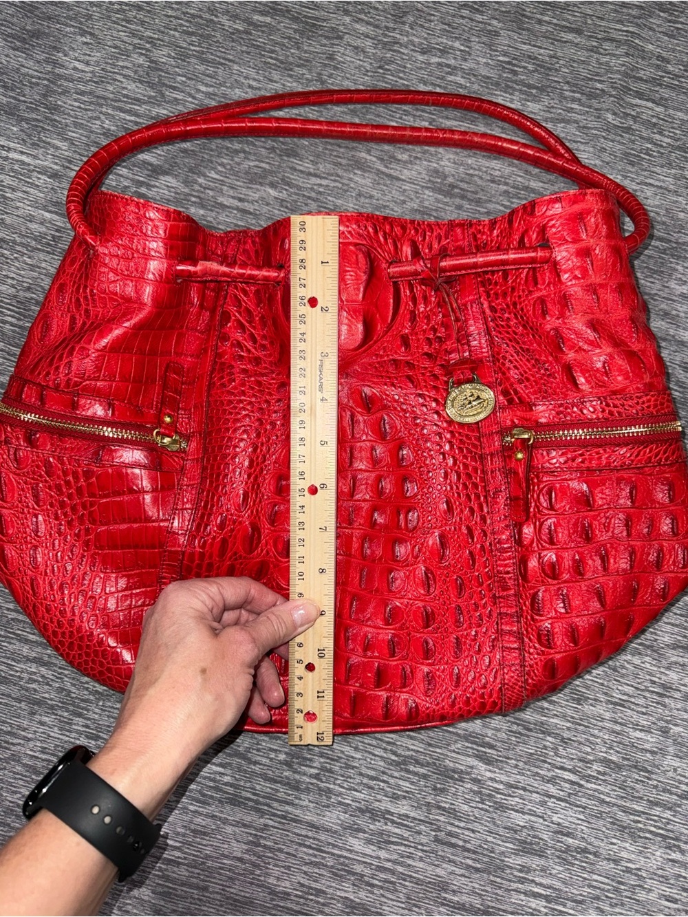 Brahmin Red Croc-Embossed Trina Drawstring Bucket Bag - Picture 5 of 6